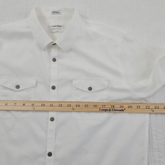 Calvin Klein Button Up Shirt Men's M White Slim Fit Snaps Long Sleeve EUC LN - Picture 9 of 15